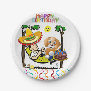 Paper Plates, Happy Birthday Man Dog Confetti Plates