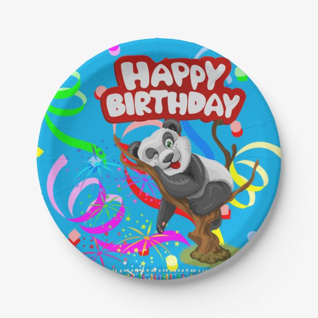 Paper Plates, Happy Birthday Panda Bear Candles Paper Plates (Front)