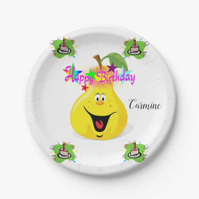 Paper Plates, Happy Birthday Pear Cake Plates (Front)