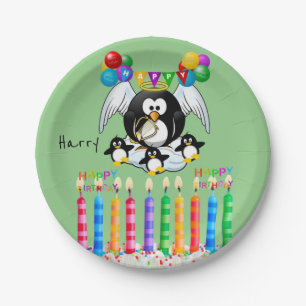 Paper Plates, Happy Birthday Penguin Candles Paper Plates