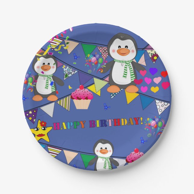 Paper Plates, Happy Birthday Penguin Paper Plates (Front)