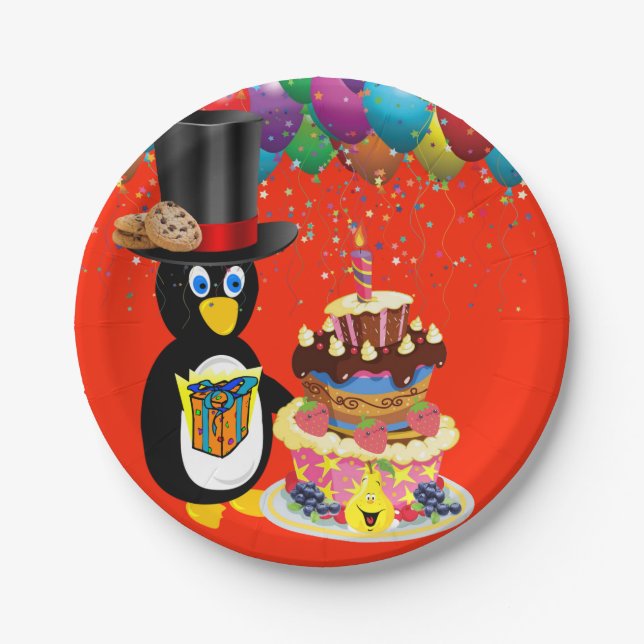 Paper Plates, Happy Birthday Penguin Paper Plates (Front)