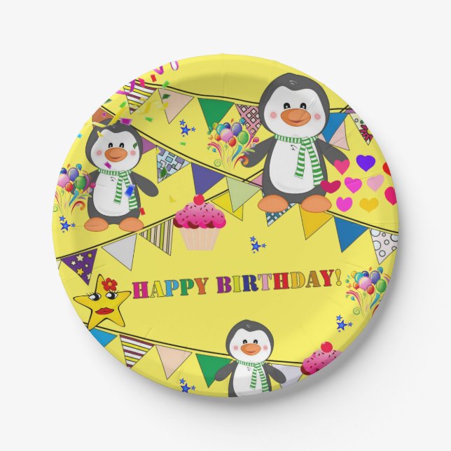 Paper Plates, Happy Birthday Penguin Plates (Front)