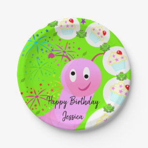 Paper Plates, Happy Birthday Pink Fairy Worm Plates