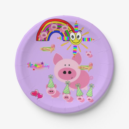 Paper Plates Happy Birthday Pink Pig Paper Plates