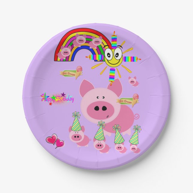 Paper Plates, Happy Birthday Pink Pig Paper Plates (Front)