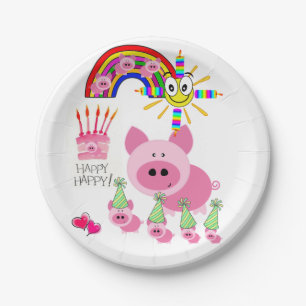 Paper Plates, Happy Birthday Pink Pig Plates