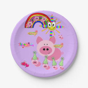 Paper Plates, Happy Birthday Pink Pig Plates