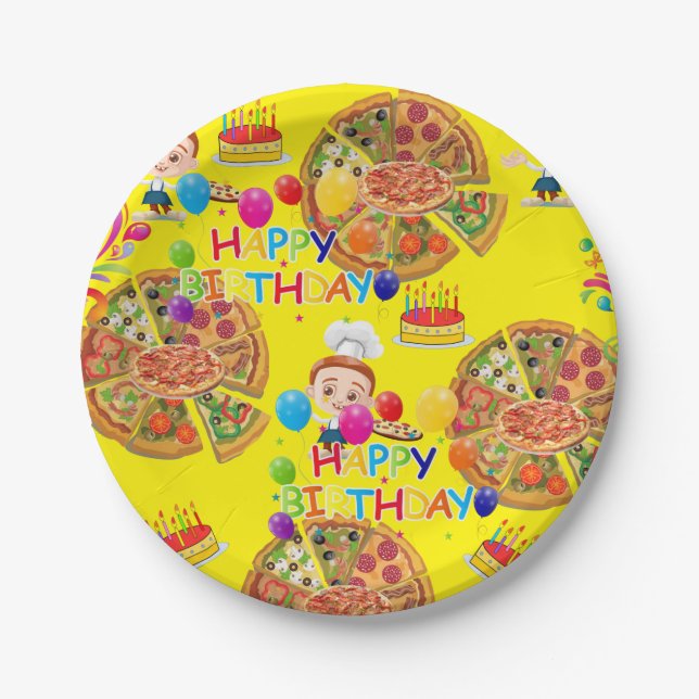 Paper Plates, Happy Birthday Pizza Party Paper Plates (Front)