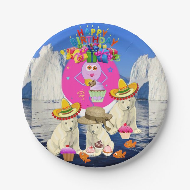 Paper Plates, Happy Birthday Polar Bear Plates (Front)