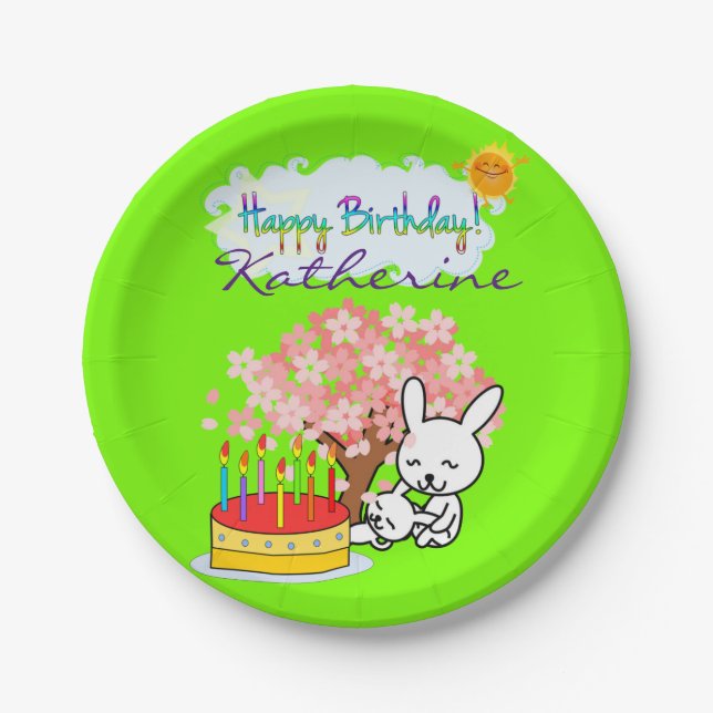 Paper Plates, Happy Birthday Rabbit Cake Paper Plates (Front)
