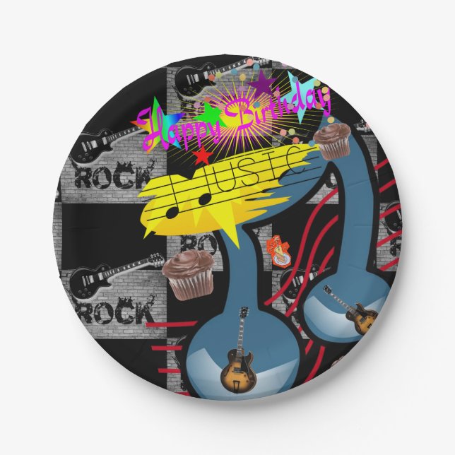 Paper Plates, Happy Birthday Rock Music Guitar Plates (Front)