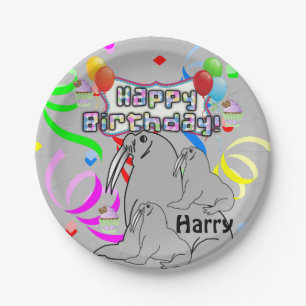 Paper Plates, Happy Birthday Seal BalloonsConfetti Plates