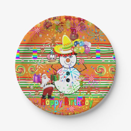 Paper Plates Happy Birthday Snowman Christmas Paper Plates