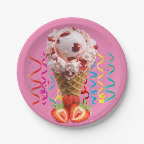 Paper Plates Happy Birthday Strawberry Ice Cream Paper Plates