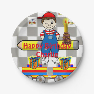 Paper Plates, Happy Birthday Trains Boy Plates