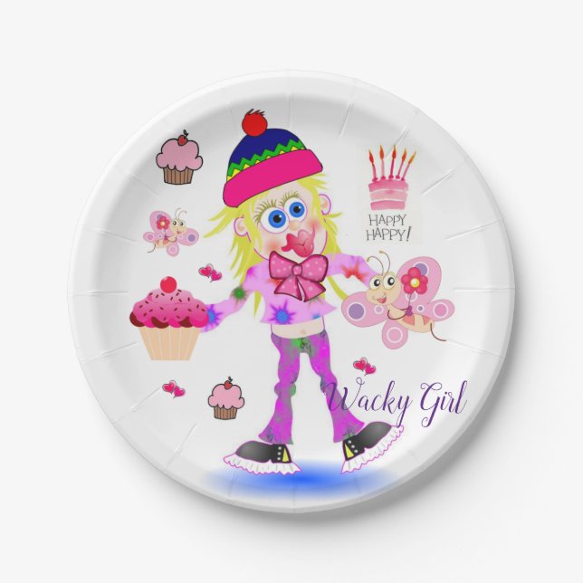 Paper Plates, Happy Birthday Wacky Girl Pink Plates (Front)