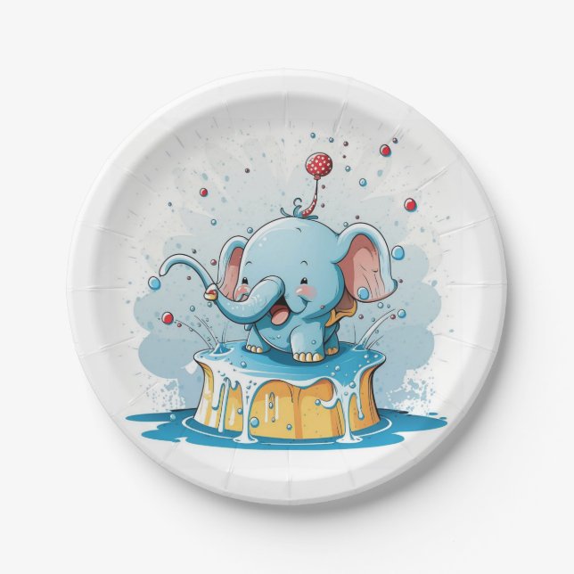 Paper Plates,  Happy Blue Elephant  Paper Plates (Front)