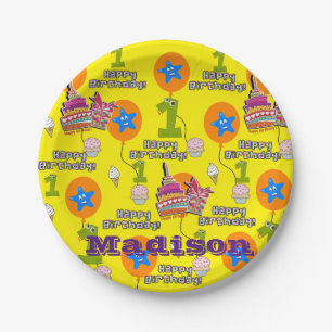Paper Plates, Happy First Birthday #1 Balloons Plates