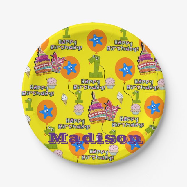 Paper Plates, Happy First Birthday #1 Balloons Plates (Front)