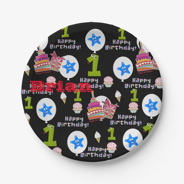 Paper Plates, Happy First Birthday #1 Balloons Plates (Front)