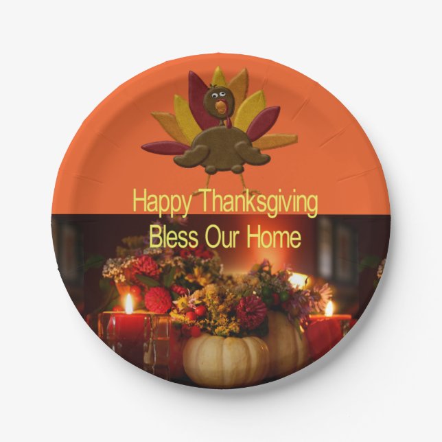 Paper plates Happy Thanksgiving Bless Our Home (Front)