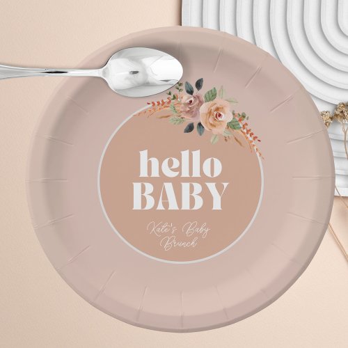 Paper plates Hello Baby Boho Modern Baby Shower Paper Plates