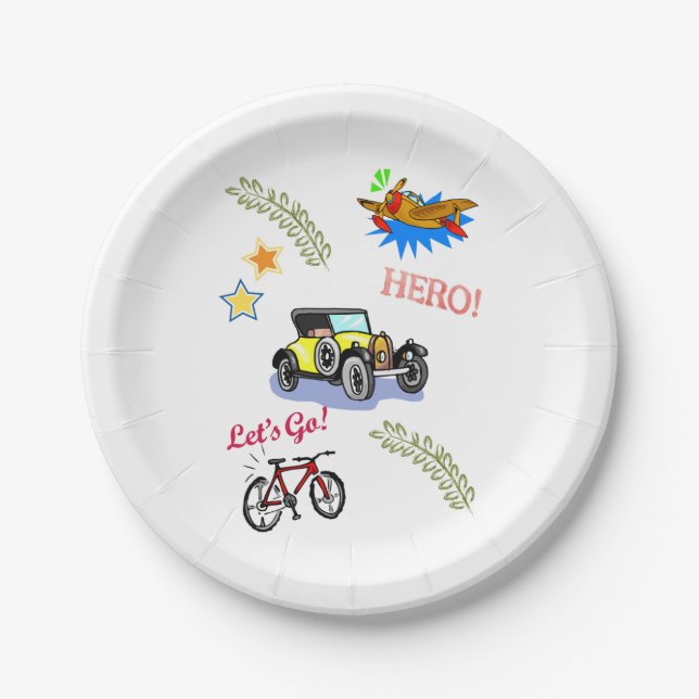 Paper Plates Hero Bicycle Car Airplane  (Front)