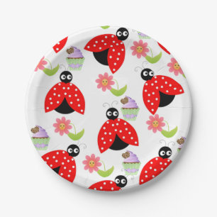 Paper Plates, Ladybug Cupcake Floral Flowers Plates