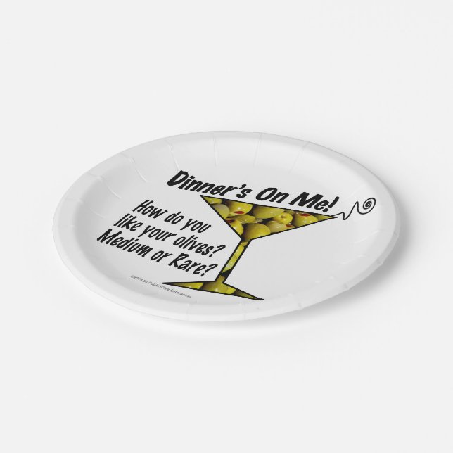 PAPER PLATES - MEDIUM or RARE MARTINI OLIVES? (Angled)