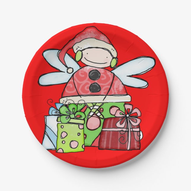 Paper Plates, Merry Christmas Angel Santa Plates (Front)