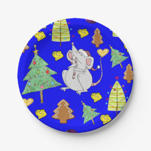 Paper Plates, Merry Christmas Blue Mouse Cheese Plates