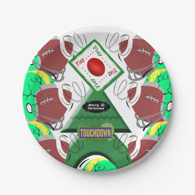 Paper Plates, Merry Christmas Football  Plates (Front)