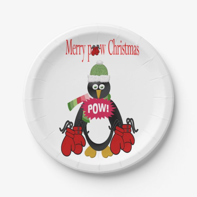 Paper Plates, Merry Christmas Penguin Boxing Plates (Front)