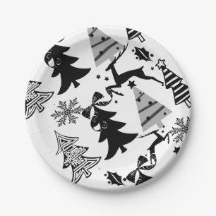 Paper Plates, Merry Christmas Silver Black Gray Paper Plates
