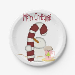 Paper Plates, Merry Christmas Snowman Cappuccino  Plates