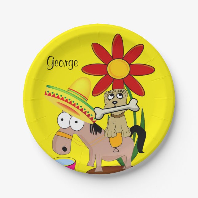 Paper Plates, Mexican Donkey Dog Sombrero Yellow Plates (Front)