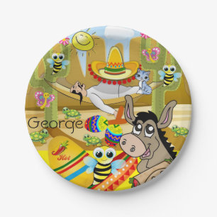 Paper Plates, Mexican Man Donkey Sun Bee Turtle Paper Plates