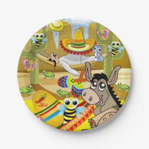 Paper Plates, Mexican Man Donkey Sun Sombrero Paper Plates