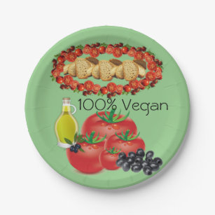 Paper Plates, Olives Olive Oil, Tomato, 100% Vegan Paper Plates