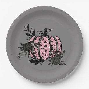 Paper Plates, Pink and Black Leopard Pumpkin Plates