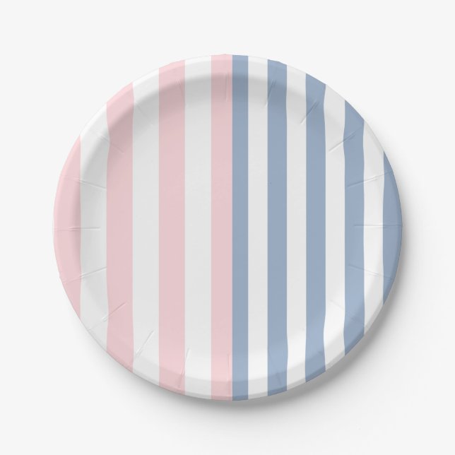 Paper Plates, Pink Blue & White Stripe Plates (Front)