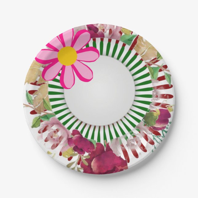 Paper Plates, Pink Flower Floral Plates (Front)