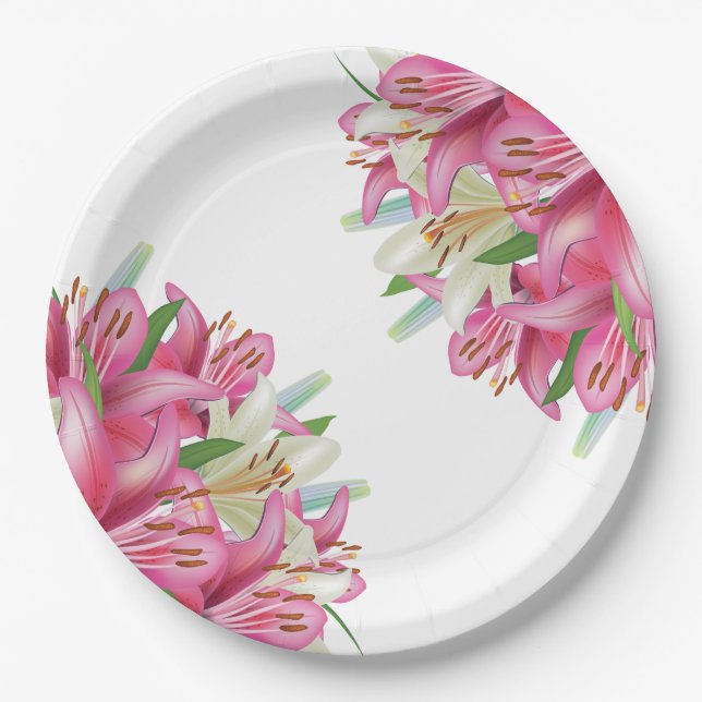 Paper Plates-Pink Lilies Paper Plates (Front)