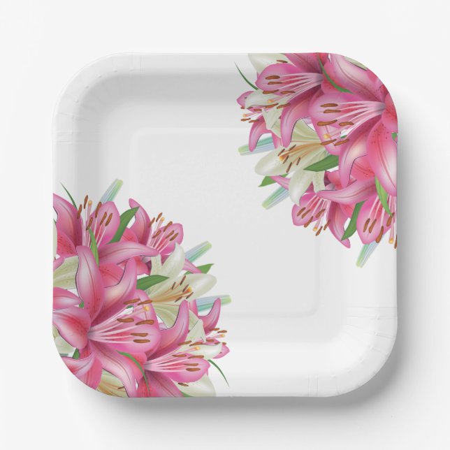Paper Plates-Pink Lilies Paper Plates (Front)