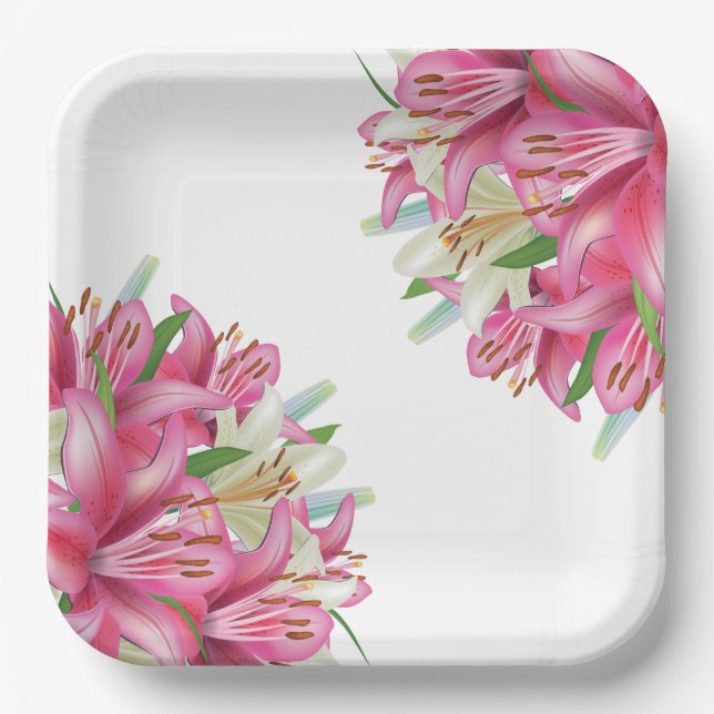 Paper Plates-Pink Lilies Paper Plates (Front)