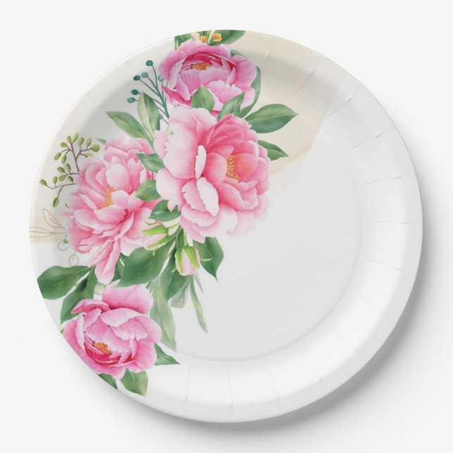 Paper Plates-Pink Peonies Plates (Front)