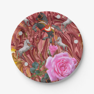 Paper Plates, Pink Rose Floral Flowers Horse Plates
