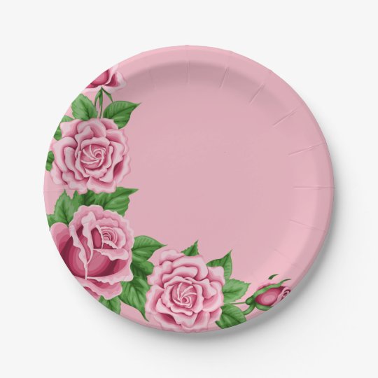 Paper PlatesPink Roses Paper Plate