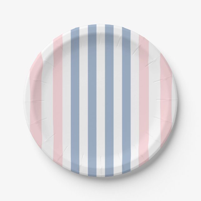 Paper Plates, Pink & White Blue Stripe  Plates (Front)